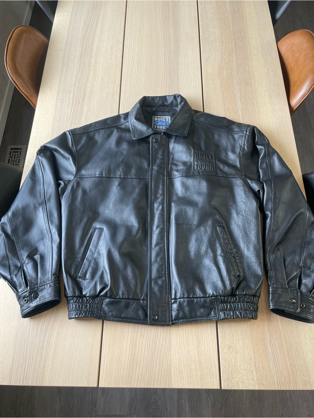 Vintage Ford Genuine Leather XL Black Bomber Jacket men’s Xl leather jacket